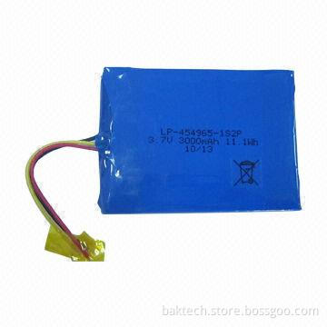 Li-polymer Battery, 3.7V, 3,000mAh, 1S2P, 454965 Cell with PCM and NTC, Lead Output Three Wires